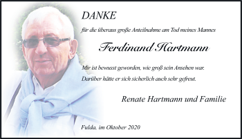 Traueranzeige von Ferdinand Hartmann von FZ