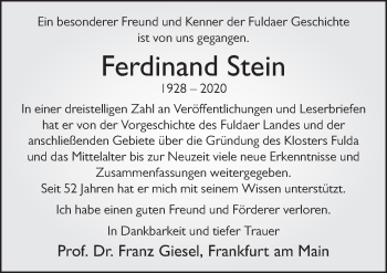 Traueranzeige von Ferdinand Stein von FZ