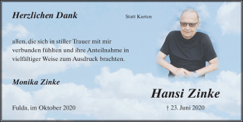 Traueranzeige von Hansi Zinke von FZ