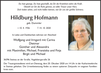 Traueranzeige von Hildburg Hofmann von FZ