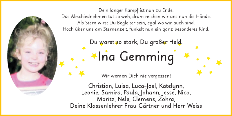  Traueranzeige für Ina Gemming vom 17.10.2020 aus FZ