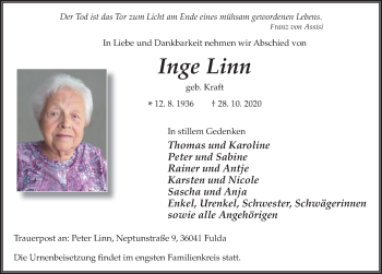Traueranzeige von Inge Linn von FZ