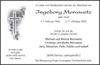 Traueranzeige von Ingeborg Morawetz von FZ