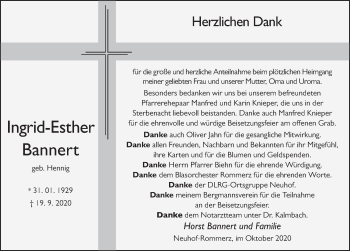 Traueranzeige von Ingrid-Esther Bannert von FZ