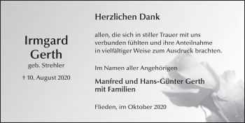 Traueranzeige von Irmgard Gerth von FZ