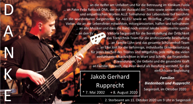  Traueranzeige für Jakob Gerhard Rupprecht vom 02.10.2020 aus FZ