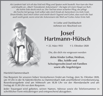 Traueranzeige von Josef Hartmann-Hütsch von FZ