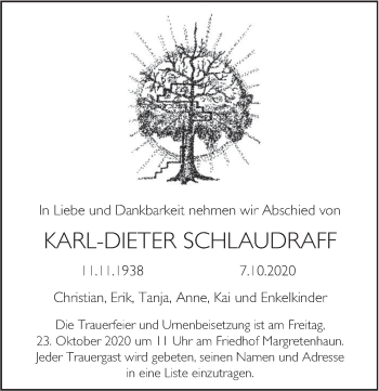 Traueranzeige von Karl-Dieter Schlaudraff von FZ