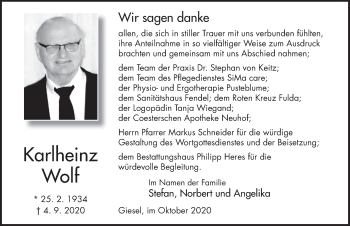 Traueranzeige von Karlheinz Wolf von FZ