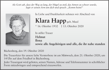 Traueranzeige von Klara Happ von FZ