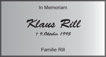 Traueranzeige von Klaus Rill von FZ