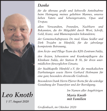 Traueranzeige von Leo Knoth von FZ