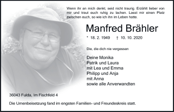 Traueranzeige von Manfred Brähler von FZ