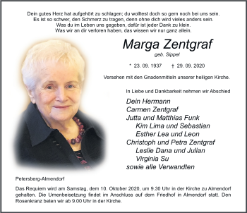 Traueranzeige von Marga Zentgraf von FZ