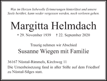 Traueranzeige von Margitta Helmdach von FZ
