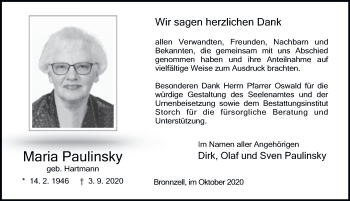 Traueranzeige von Maria Paulinsky von FZ