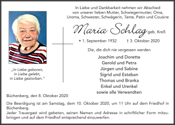 Traueranzeige von Maria Schlag von FZ