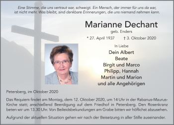 Traueranzeige von Marianne Dechant von FZ