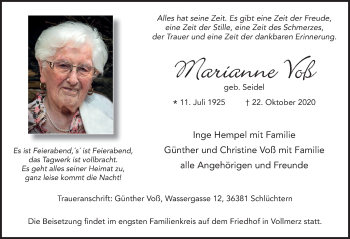 Traueranzeige von Marianne Voß von FZ