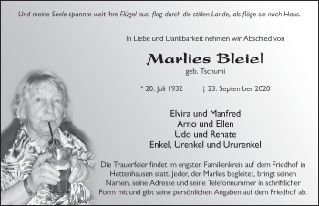 Traueranzeige von Marlies Bleiel von FZ