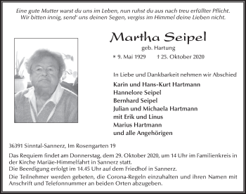 Traueranzeige von Martha Seipel von FZ