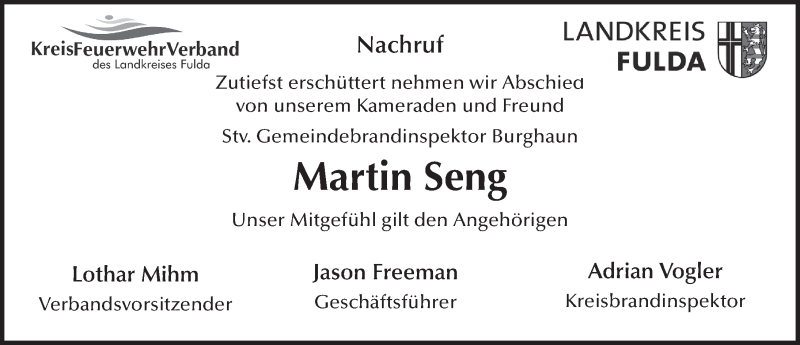  Traueranzeige für Martin Seng vom 07.10.2020 aus FZ