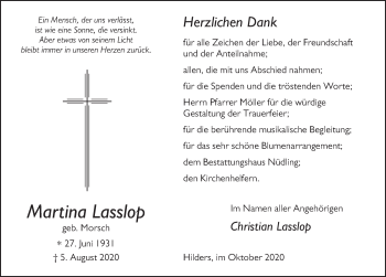 Traueranzeige von Martina Lasslop von FZ