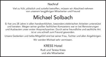 Traueranzeige von Michael Solbach von FZ