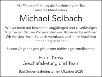 Traueranzeige von Michael Solbach von FZ