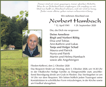 Traueranzeige von Norbert Hambach von FZ