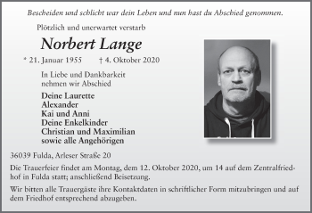Traueranzeige von Norbert Lange von FZ