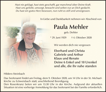 Traueranzeige von Paula Mehler von FZ