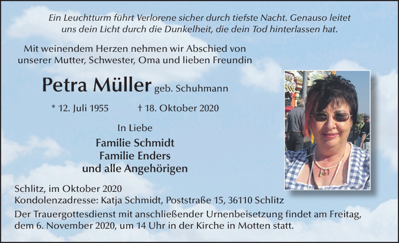  Traueranzeige für Petra Müller vom 31.10.2020 aus FZ