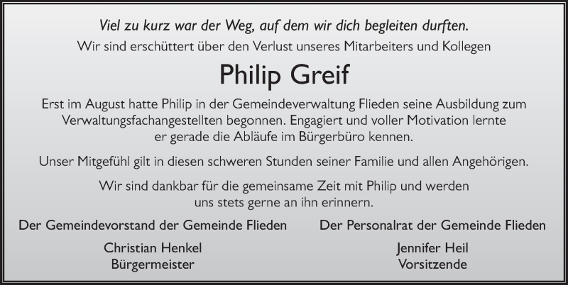  Traueranzeige für Philip Greif vom 31.10.2020 aus FZ
