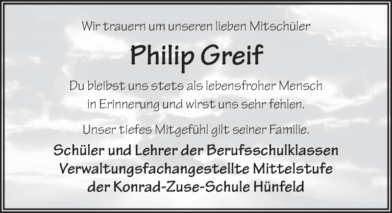  Traueranzeige für Philip Greif vom 31.10.2020 aus FZ