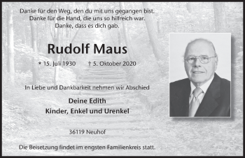 Traueranzeige von Rudolf Maus von FZ