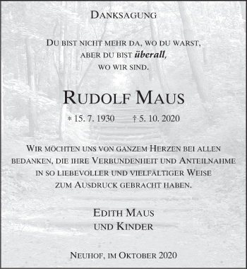 Traueranzeige von Rudolf Maus von FZ