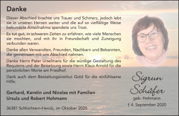Traueranzeige von Sigrun Schäfer von FZ