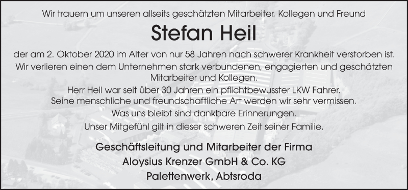  Traueranzeige für Stefan Heil vom 08.10.2020 aus FZ