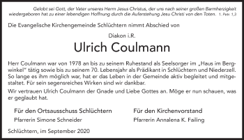 Traueranzeige von Ulrich Coulmann von FZ