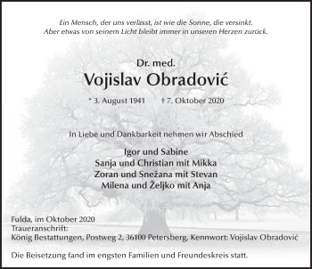 Traueranzeige von Vojislav Obradovic von FZ