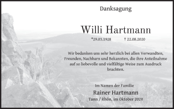 Traueranzeige von Willi Hartmann von FZ