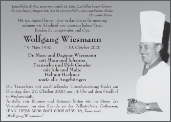 Traueranzeige von Wolfgang Wiesmann von FZ