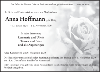 Traueranzeige von Anna Hoffmann von FZ