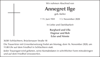 Traueranzeige von Annegret Ilge von FZ