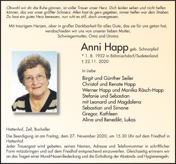 Traueranzeige von Anni Happ von FZ