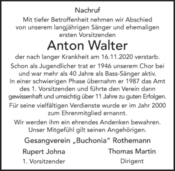 Traueranzeige von Anton Walter von FZ