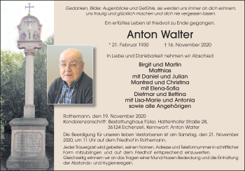 Traueranzeige von Anton Walter von FZ