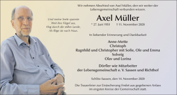 Traueranzeige von Axel Müller von FZ