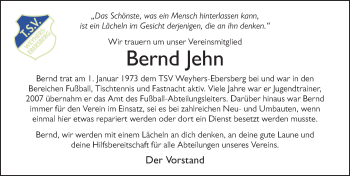 Traueranzeige von Bernd Jehn von FZ